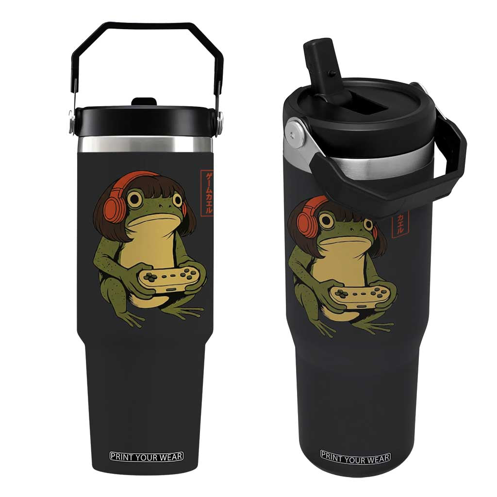 Funny Frog Bob Haircut Gamer Meme Flip Straw Tumbler Game Lover TS12 One Size: 30 oz Black Print Your Wear