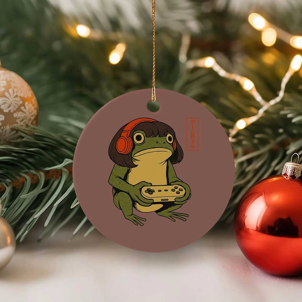 Funny Frog Bob Haircut Gamer Meme Ceramic Ornament Game Lover TS12 1pc Mocha Print Your Wear