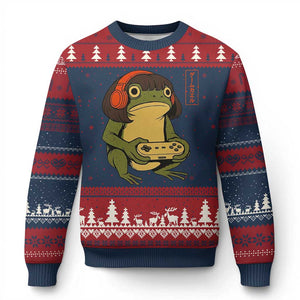 Funny Frog Bob Haircut Gamer Meme Ugly Christmas Sweater Game Lover TS12 Navy Red Print Your Wear