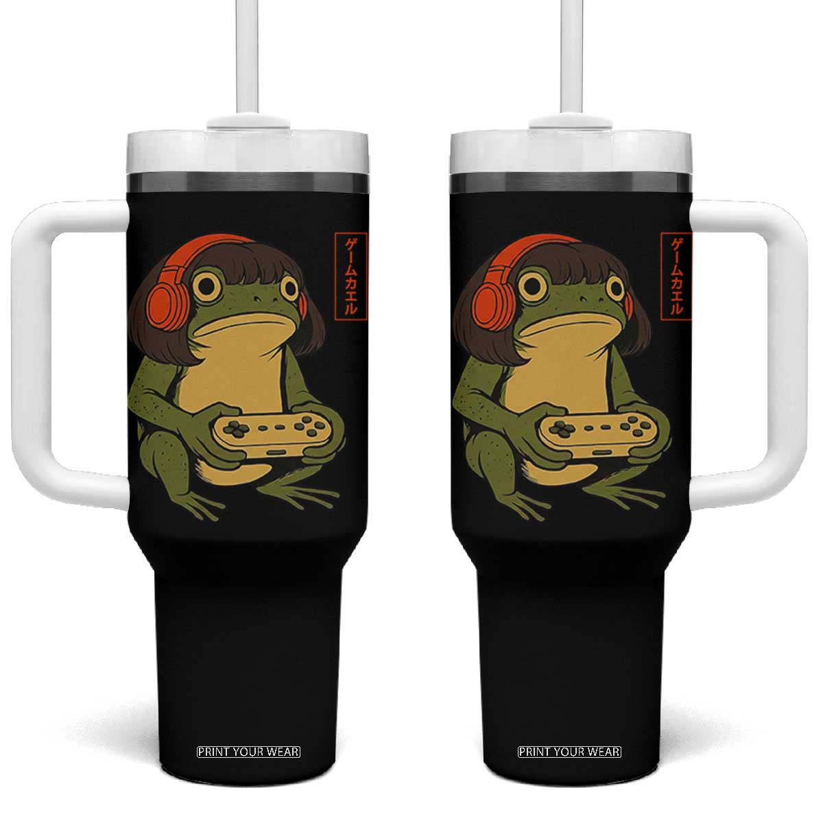 Funny Frog Bob Haircut Gamer Meme Tumbler With Handle Game Lover TS12 One Size: 40 oz Black Print Your Wear