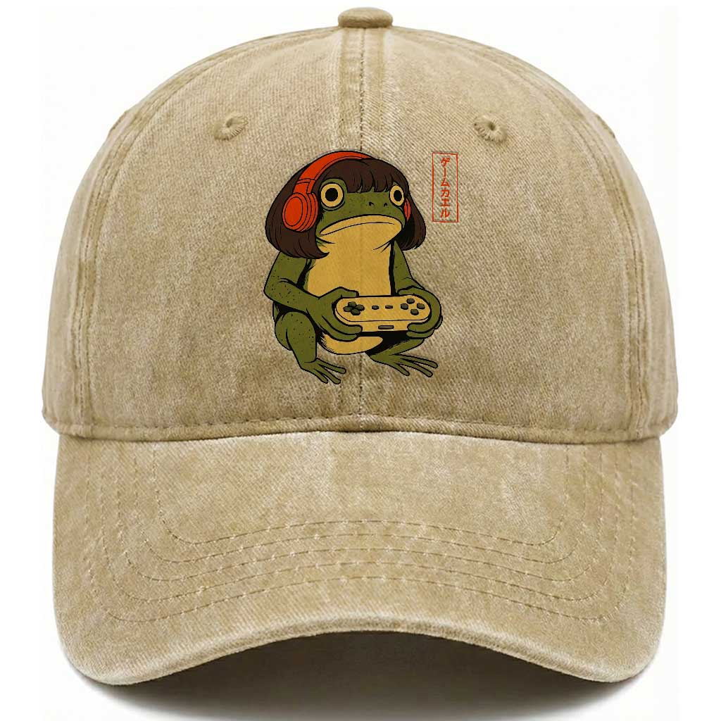 Funny Frog Bob Haircut Gamer Meme Washed Cotton Baseball Cap Game Lover TS12 Print Your Wear