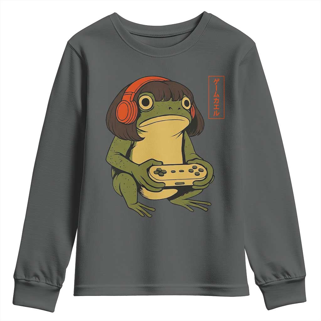 Funny Frog Bob Haircut Gamer Meme Youth Sweatshirt Game Lover TS12 Dark Heather Print Your Wear