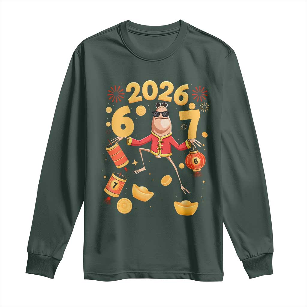 Funny Marcus The Worm Six Seven Meme Long Sleeve Shirt Lunar New Year 2026 Gift TS12 Dark Forest Green Print Your Wear