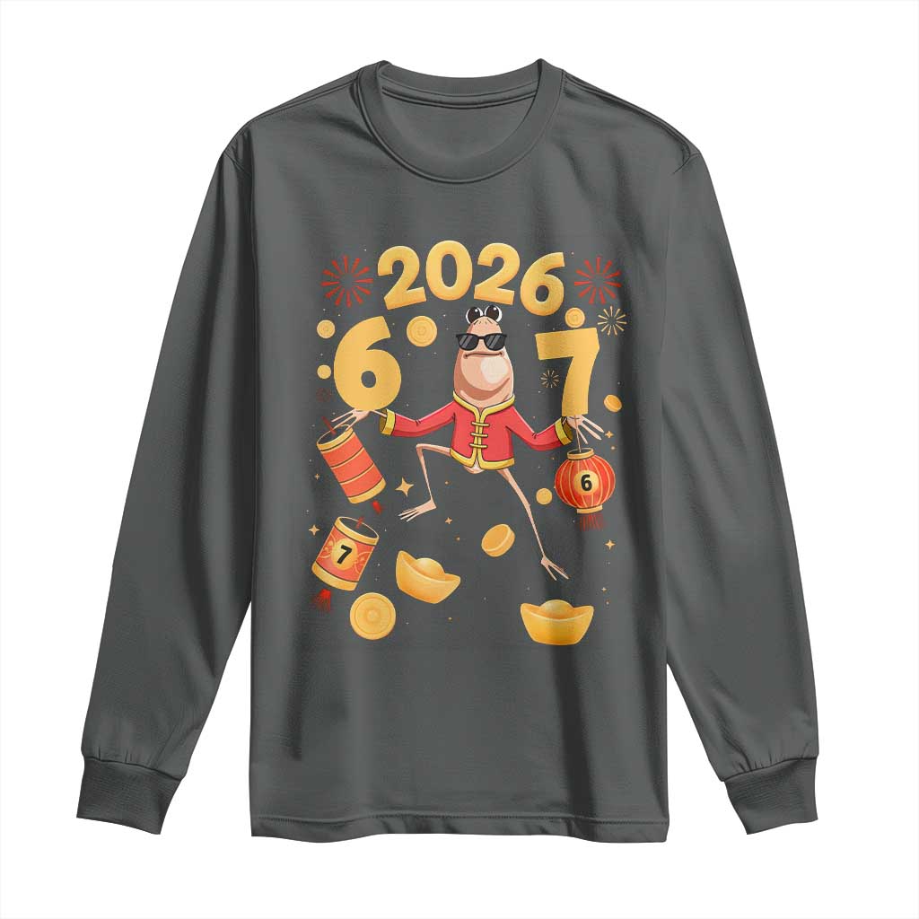Funny Marcus The Worm Six Seven Meme Long Sleeve Shirt Lunar New Year 2026 Gift TS12 Dark Heather Print Your Wear