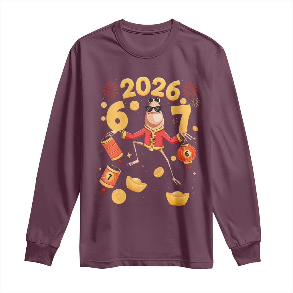 Funny Marcus The Worm Six Seven Meme Long Sleeve Shirt Lunar New Year 2026 Gift TS12 Maroon Print Your Wear