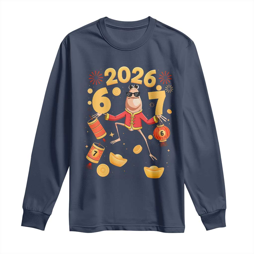 Funny Marcus The Worm Six Seven Meme Long Sleeve Shirt Lunar New Year 2026 Gift TS12 Navy Print Your Wear