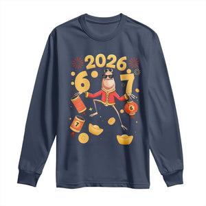 Funny Marcus The Worm Six Seven Meme Long Sleeve Shirt Lunar New Year 2026 Gift TS12 Navy Print Your Wear