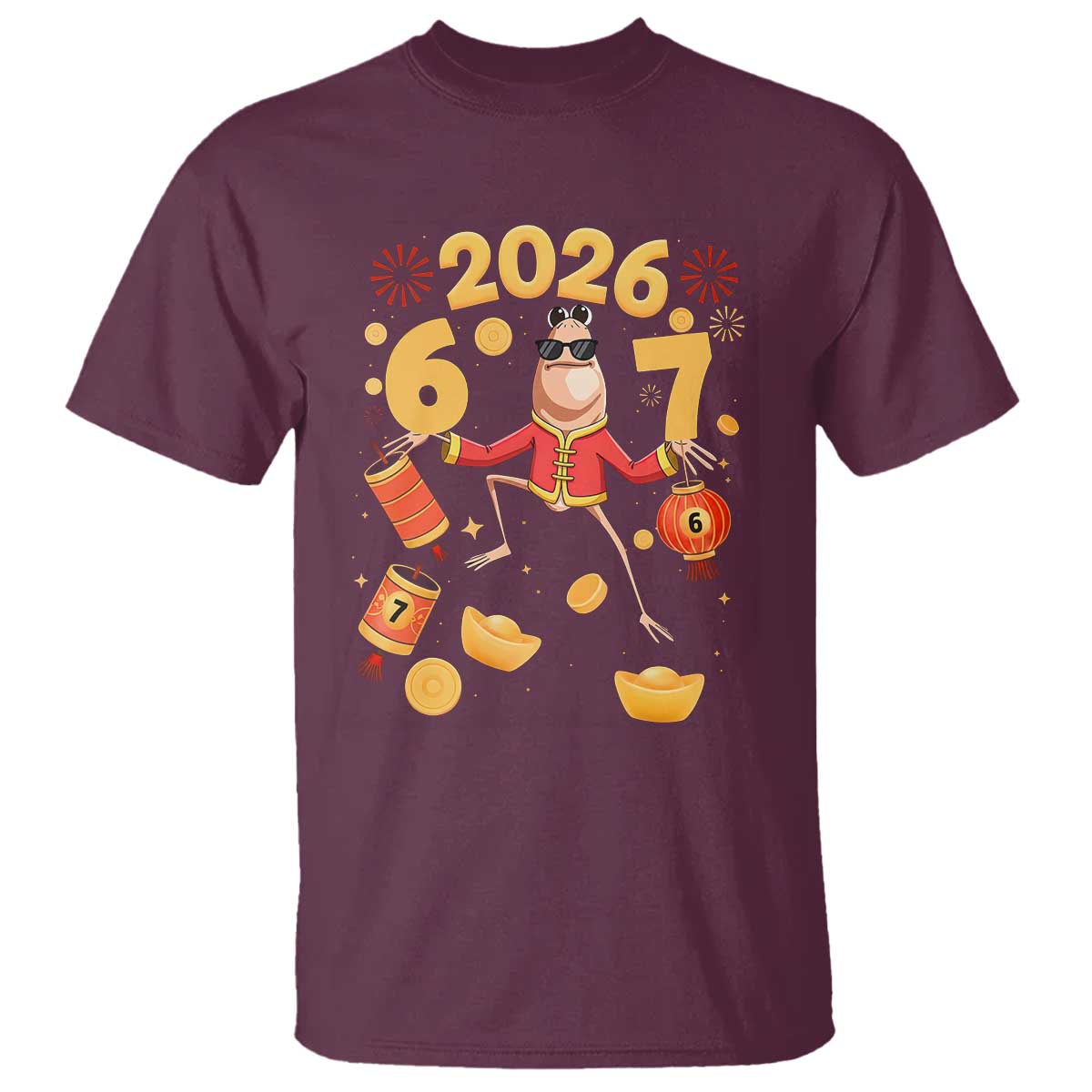 Funny Marcus The Worm Six Seven Meme T Shirt Lunar New Year 2026 Gift TS12 Maroon Print Your Wear
