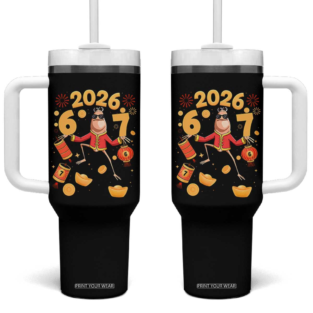 Funny Marcus The Worm Six Seven Meme Tumbler With Handle Lunar New Year 2026 Gift TS12 One Size: 40 oz Black Print Your Wear