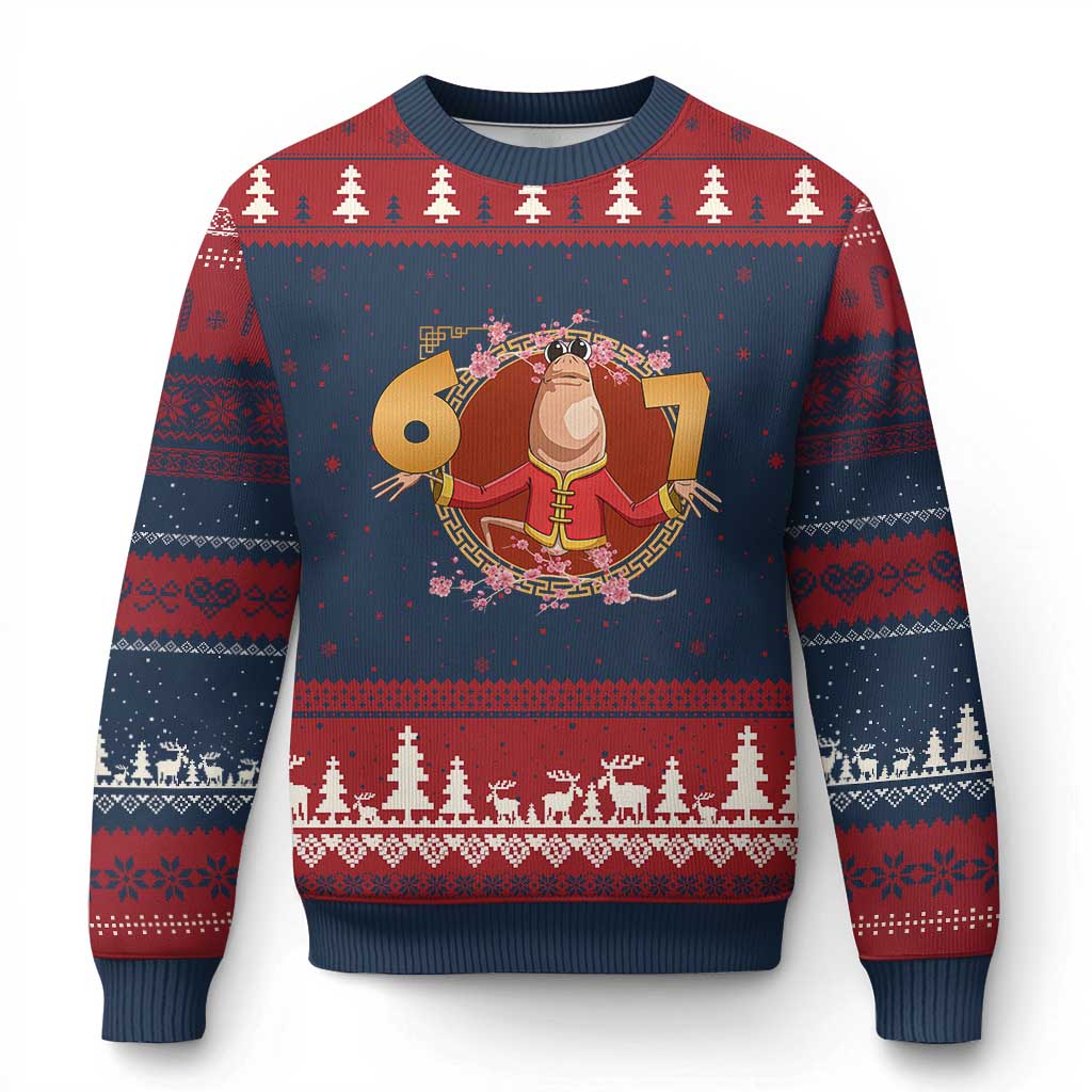 Funny Marcus The Worm Six Seven Lunar New Year Meme Ugly Christmas Sweater TS12 Navy Red Print Your Wear