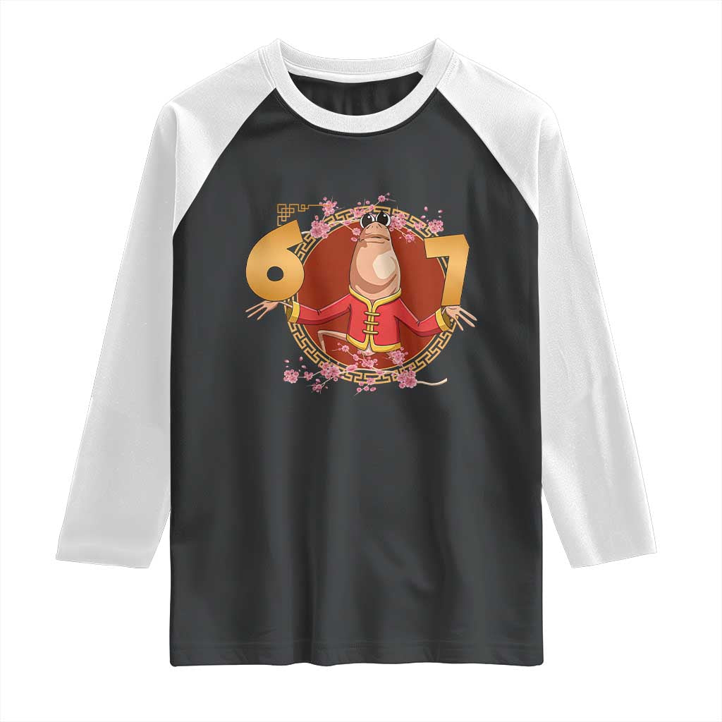Funny Marcus The Worm Six Seven Lunar New Year Meme Raglan Shirt TS12 Black White Print Your Wear