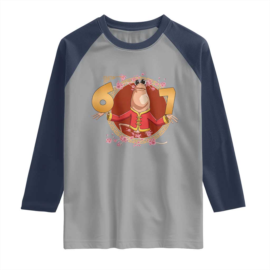 Funny Marcus The Worm Six Seven Lunar New Year Meme Raglan Shirt TS12 Sport Gray Navy Print Your Wear