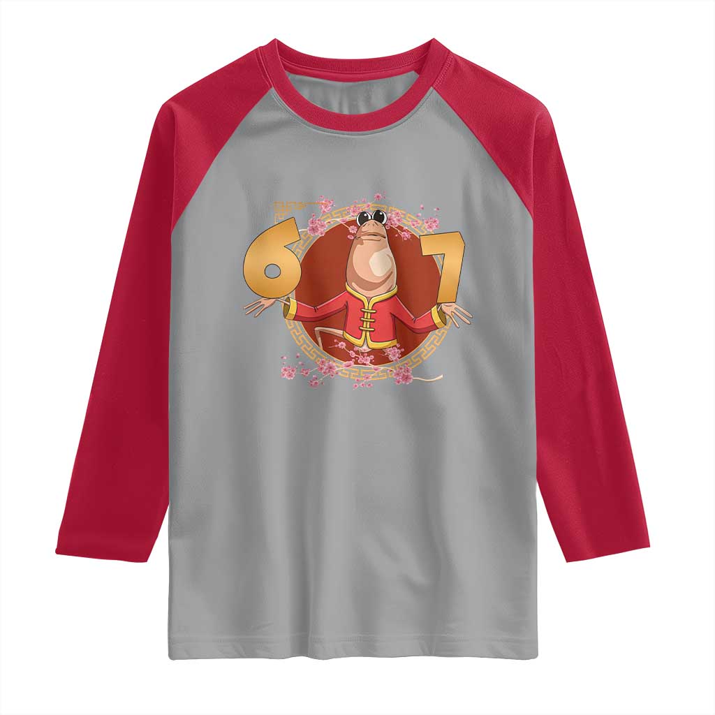 Funny Marcus The Worm Six Seven Lunar New Year Meme Raglan Shirt TS12 Sport Gray Red Print Your Wear