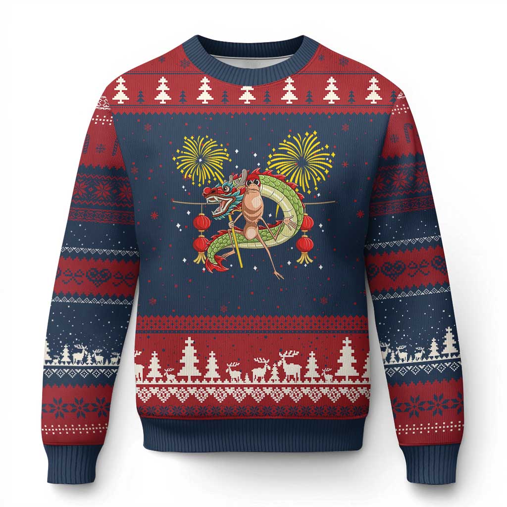 Funny Marcus The Worm Meme Ugly Christmas Sweater Viral Lunar New Year TS12 Navy Red Print Your Wear
