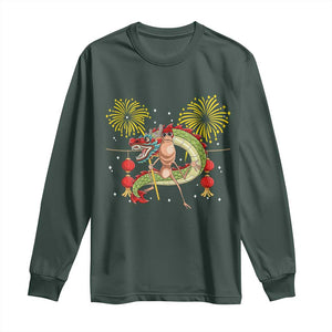 Funny Marcus The Worm Meme Long Sleeve Shirt Viral Lunar New Year TS12 Dark Forest Green Print Your Wear