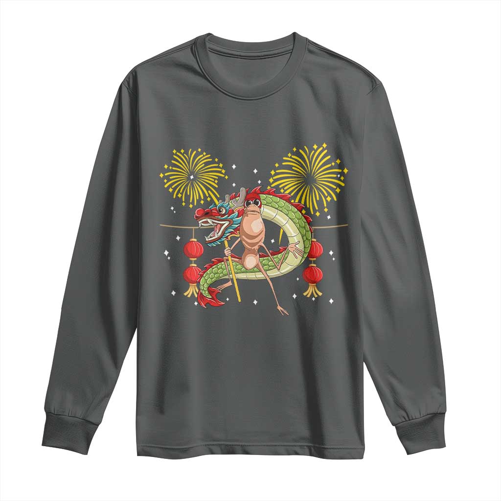 Funny Marcus The Worm Meme Long Sleeve Shirt Viral Lunar New Year TS12 Dark Heather Print Your Wear