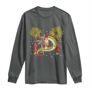 Funny Marcus The Worm Meme Long Sleeve Shirt Viral Lunar New Year TS12 Dark Heather Print Your Wear