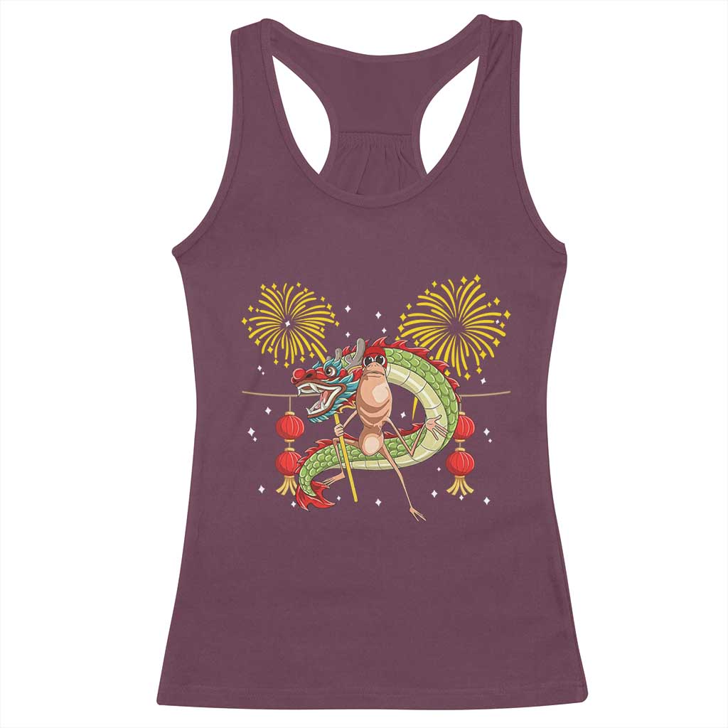 Funny Marcus The Worm Meme Racerback Tank Top Viral Lunar New Year TS12 Maroon Print Your Wear