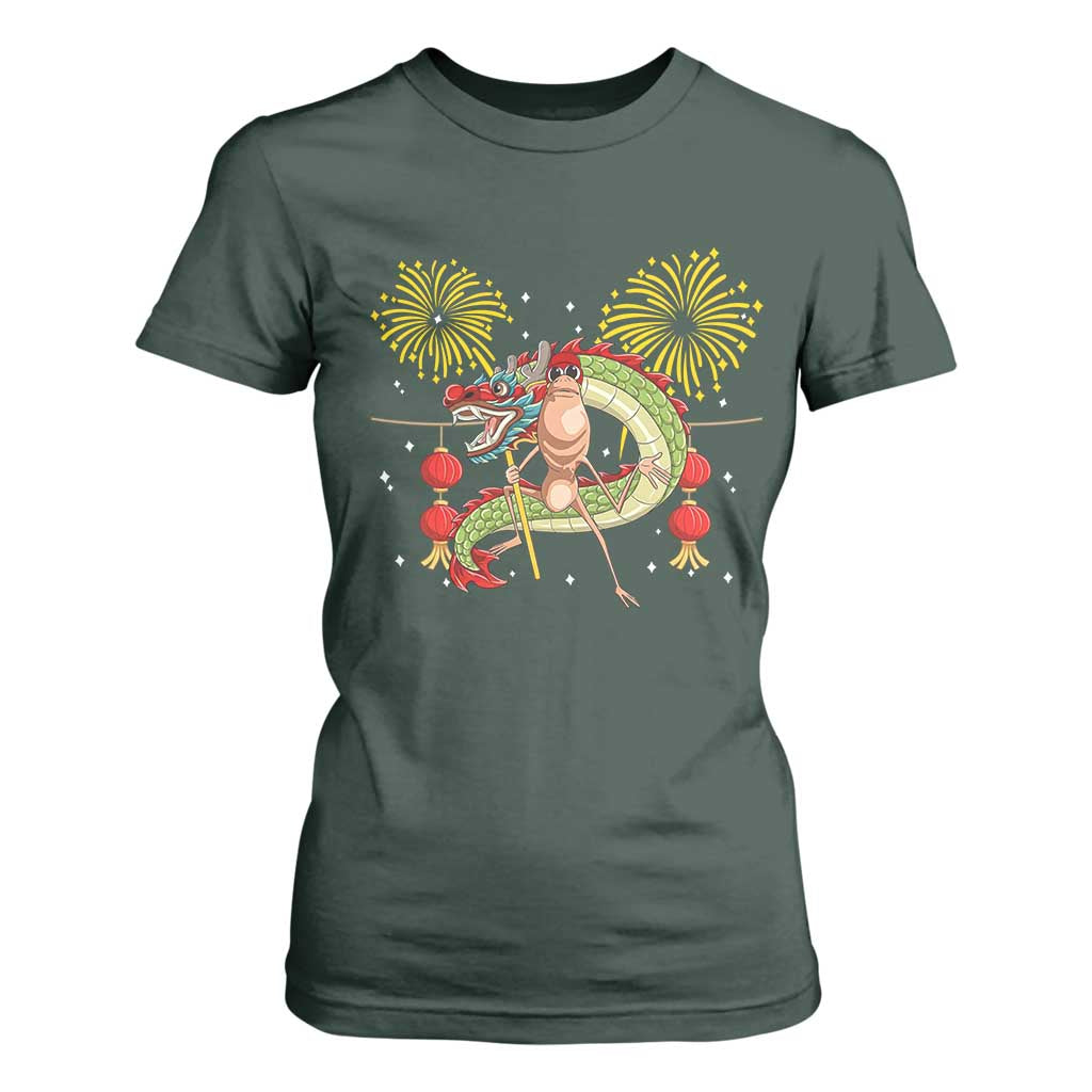 Funny Marcus The Worm Meme T Shirt For Women Viral Lunar New Year TS12 Dark Forest Green Print Your Wear