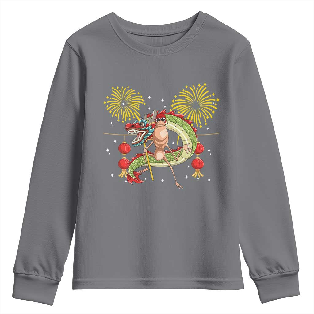 Funny Marcus The Worm Meme Youth Sweatshirt Viral Lunar New Year TS12 Charcoal Print Your Wear