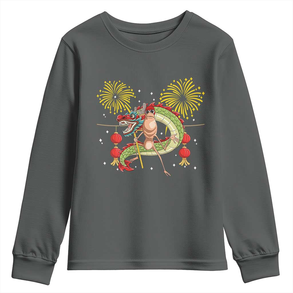 Funny Marcus The Worm Meme Youth Sweatshirt Viral Lunar New Year TS12 Dark Heather Print Your Wear