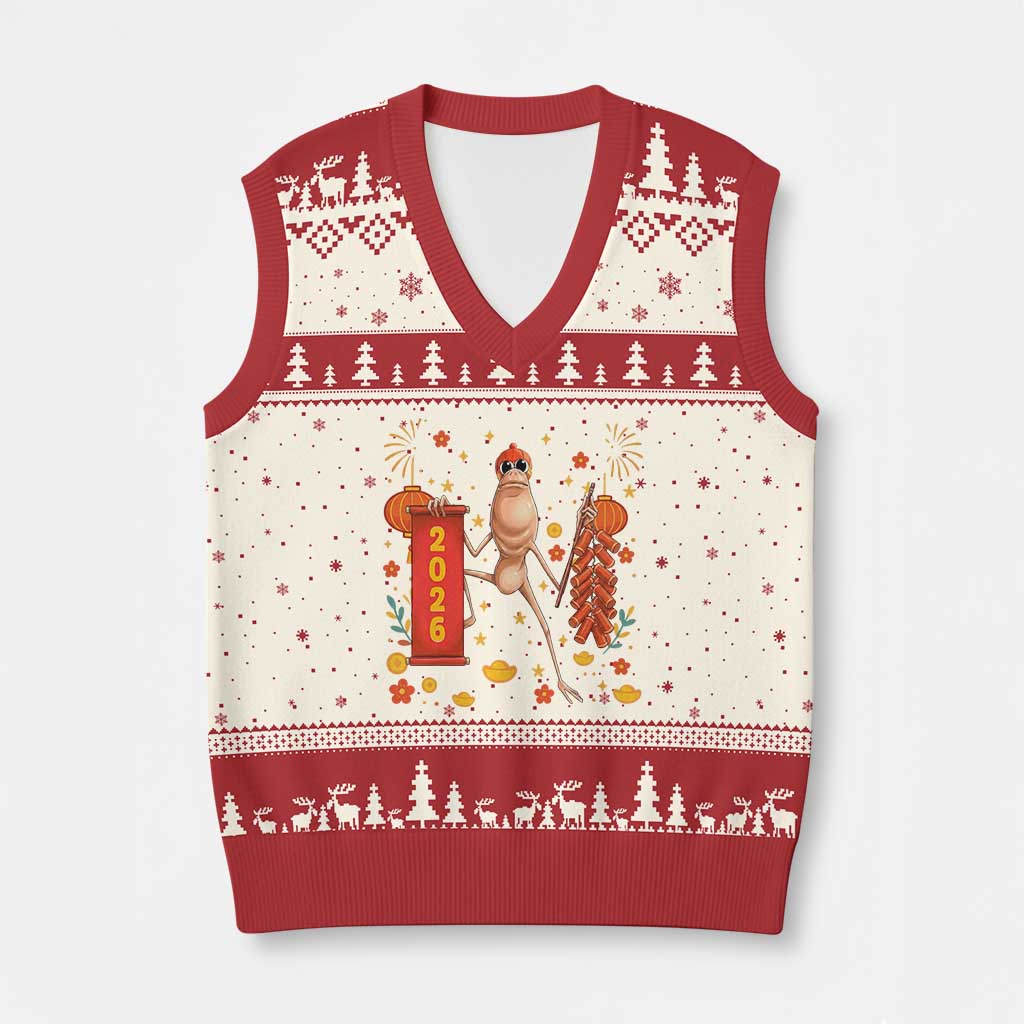 Marcus The Worm Lunar New Year Meme V-Neck Knit Sweater Vest Trendy Gag Gift TS12 Beige Red Print Your Wear
