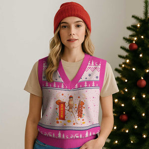 Marcus The Worm Lunar New Year Meme V-Neck Knit Sweater Vest Trendy Gag Gift TS12 Hot Pink Print Your Wear