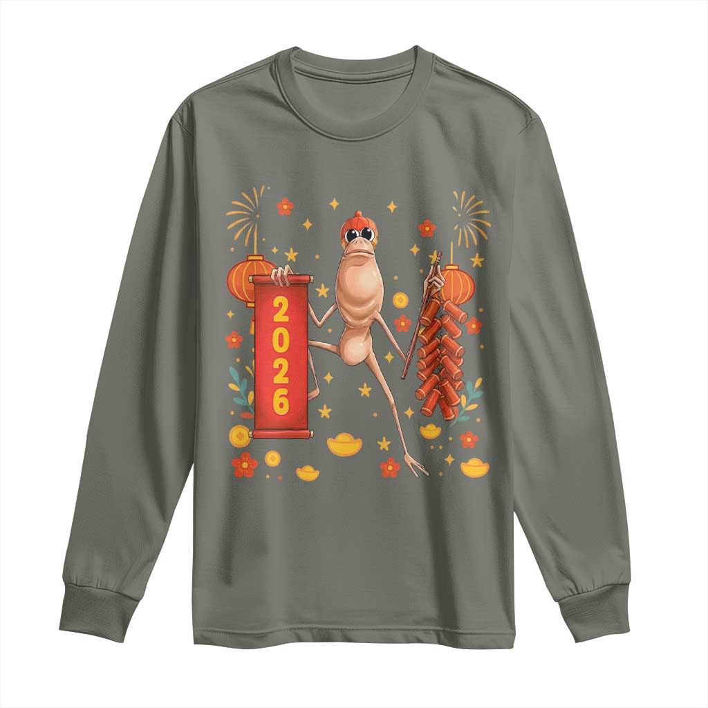 Marcus The Worm Lunar New Year Meme Long Sleeve Shirt Trendy Gag Gift TS12 Military Green Print Your Wear