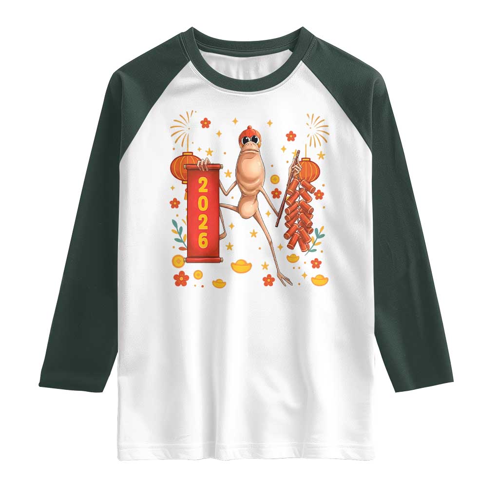 Marcus The Worm Lunar New Year Meme Raglan Shirt Trendy Gag Gift TS12 White Dark Forest Green Print Your Wear
