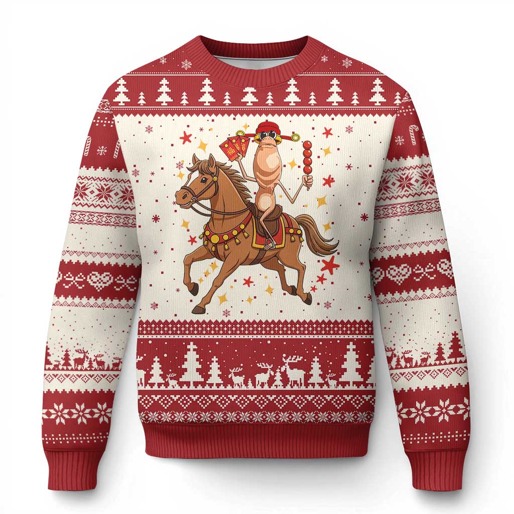 Funny Marcus The Worm Lunar New Year Ugly Christmas Sweater Viral Meme TS12 Beige Red Print Your Wear