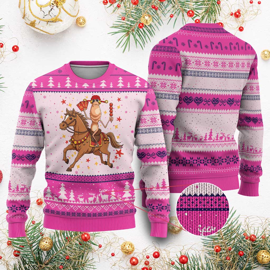 Funny Marcus The Worm Lunar New Year Ugly Christmas Sweater Viral Meme TS12 Hot Pink Print Your Wear