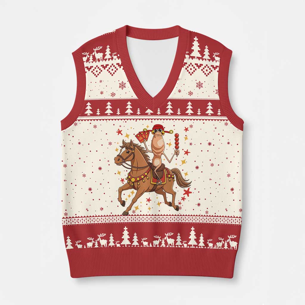 Funny Marcus The Worm Lunar New Year V-Neck Knit Sweater Vest Viral Meme TS12 Beige Red Print Your Wear