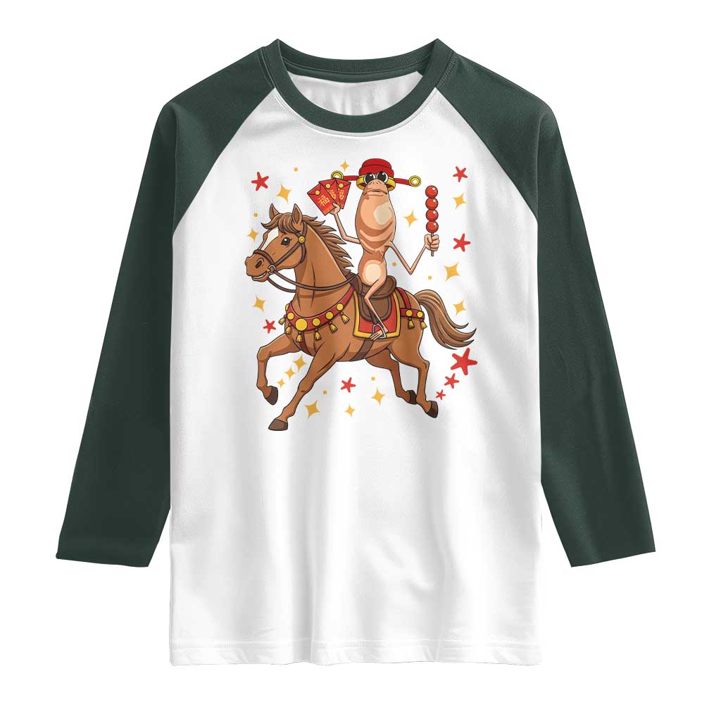 Funny Marcus The Worm Lunar New Year Raglan Shirt Viral Meme TS12 White Dark Forest Green Print Your Wear