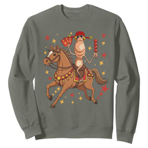 Funny Marcus The Worm Lunar New Year Sweatshirt Viral Meme TS12 Military Green Print Your Wear