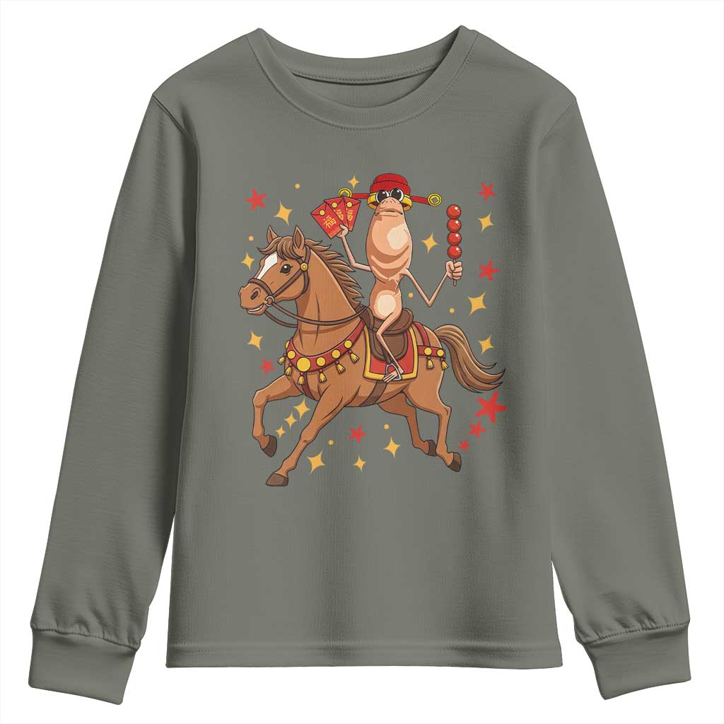 Funny Marcus The Worm Lunar New Year Youth Sweatshirt Viral Meme TS12 Military Green Print Your Wear