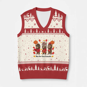 Funny New Year Same Assquatch V-Neck Knit Sweater Vest Bigfoot Lover TS12 Beige Red Print Your Wear