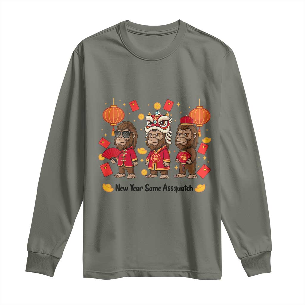 Funny New Year Same Assquatch Long Sleeve Shirt Bigfoot Lover TS12 Military Green Print Your Wear