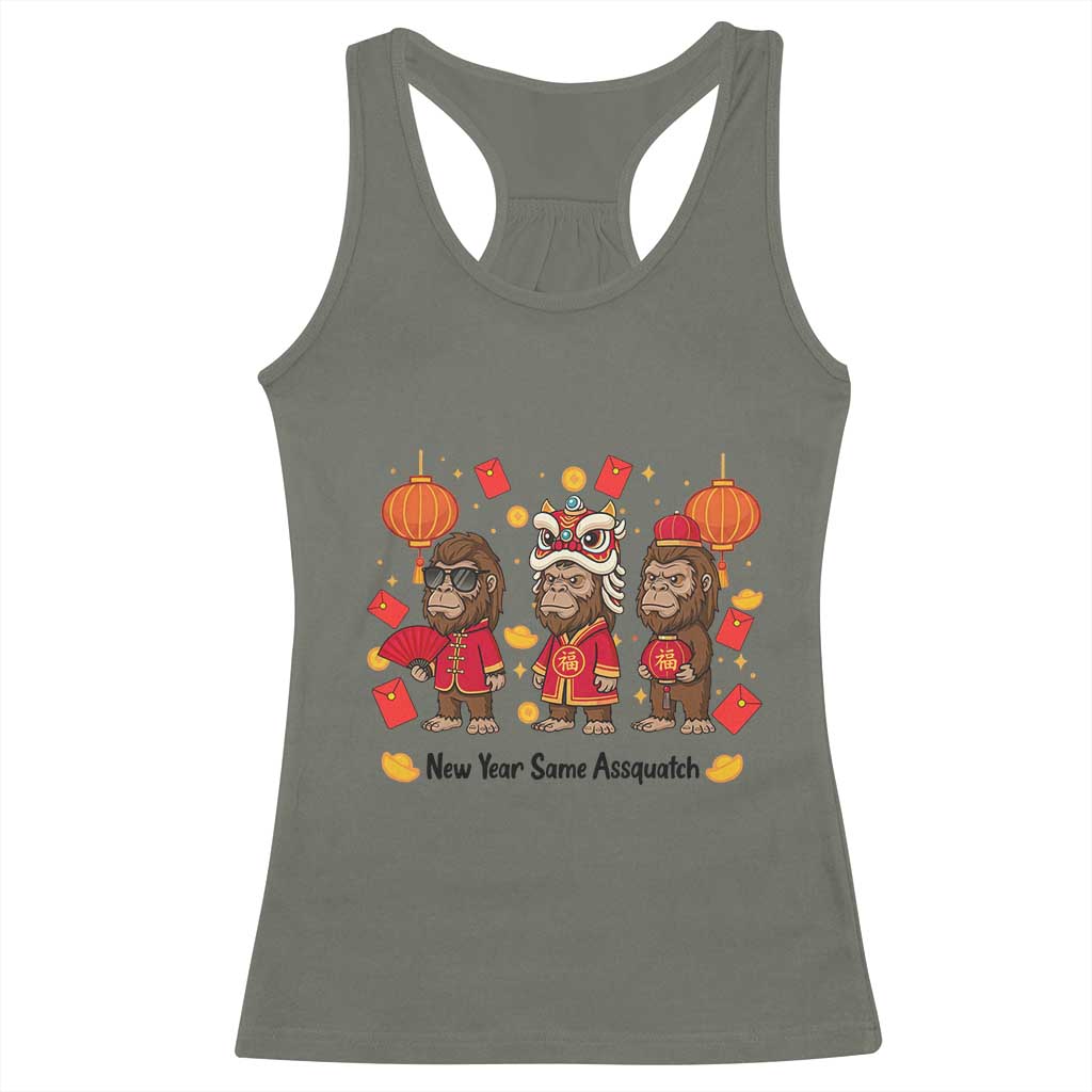 Funny New Year Same Assquatch Racerback Tank Top Bigfoot Lover TS12 Military Green Print Your Wear