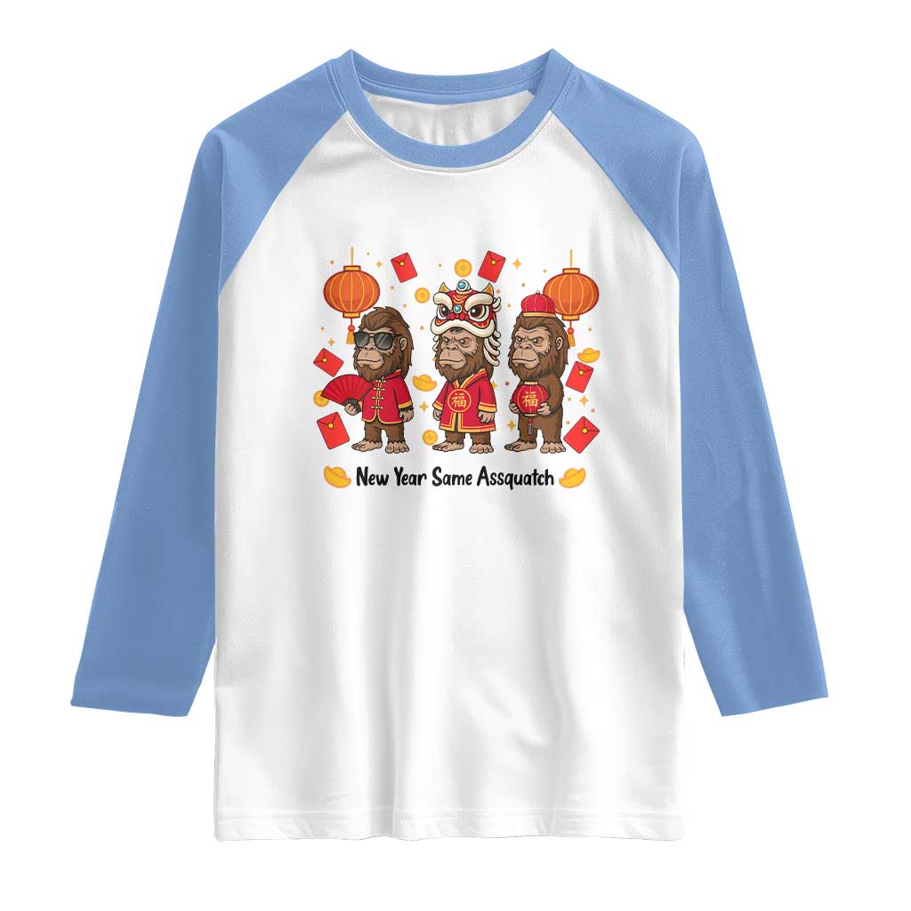 Funny New Year Same Assquatch Raglan Shirt Bigfoot Lover TS12 White Carolina Blue Print Your Wear