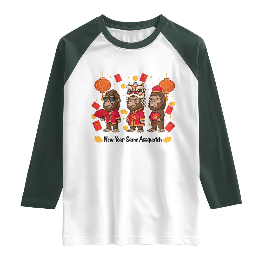 Funny New Year Same Assquatch Raglan Shirt Bigfoot Lover TS12 White Dark Forest Green Print Your Wear