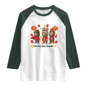 Funny New Year Same Assquatch Raglan Shirt Bigfoot Lover TS12 White Dark Forest Green Print Your Wear