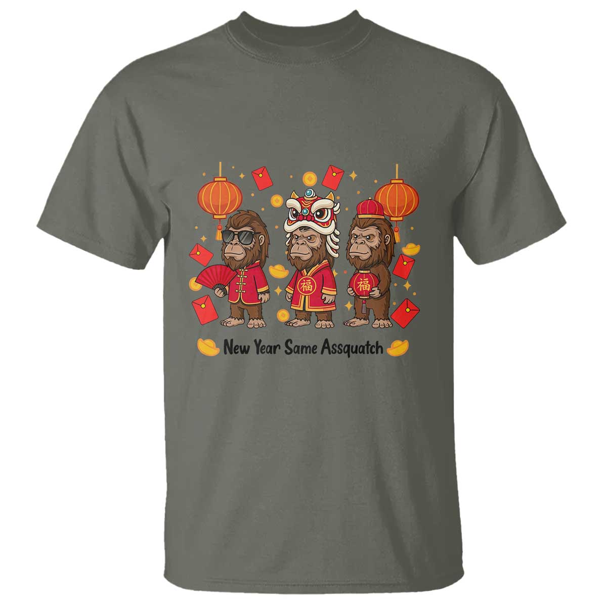 Funny New Year Same Assquatch T Shirt Bigfoot Lover TS12 Military Green Print Your Wear