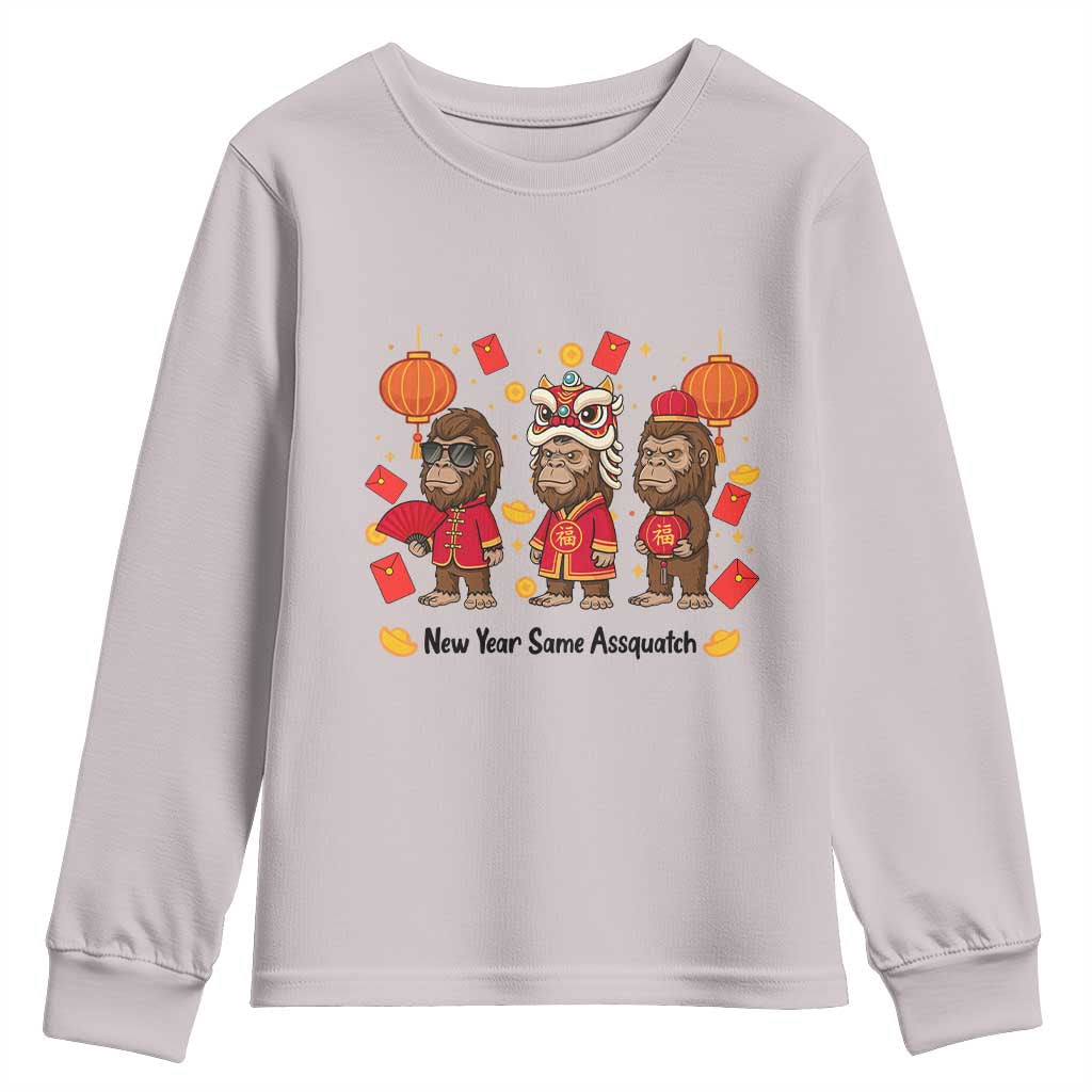Funny New Year Same Assquatch Youth Sweatshirt Bigfoot Lover TS12 Ice Gray Print Your Wear