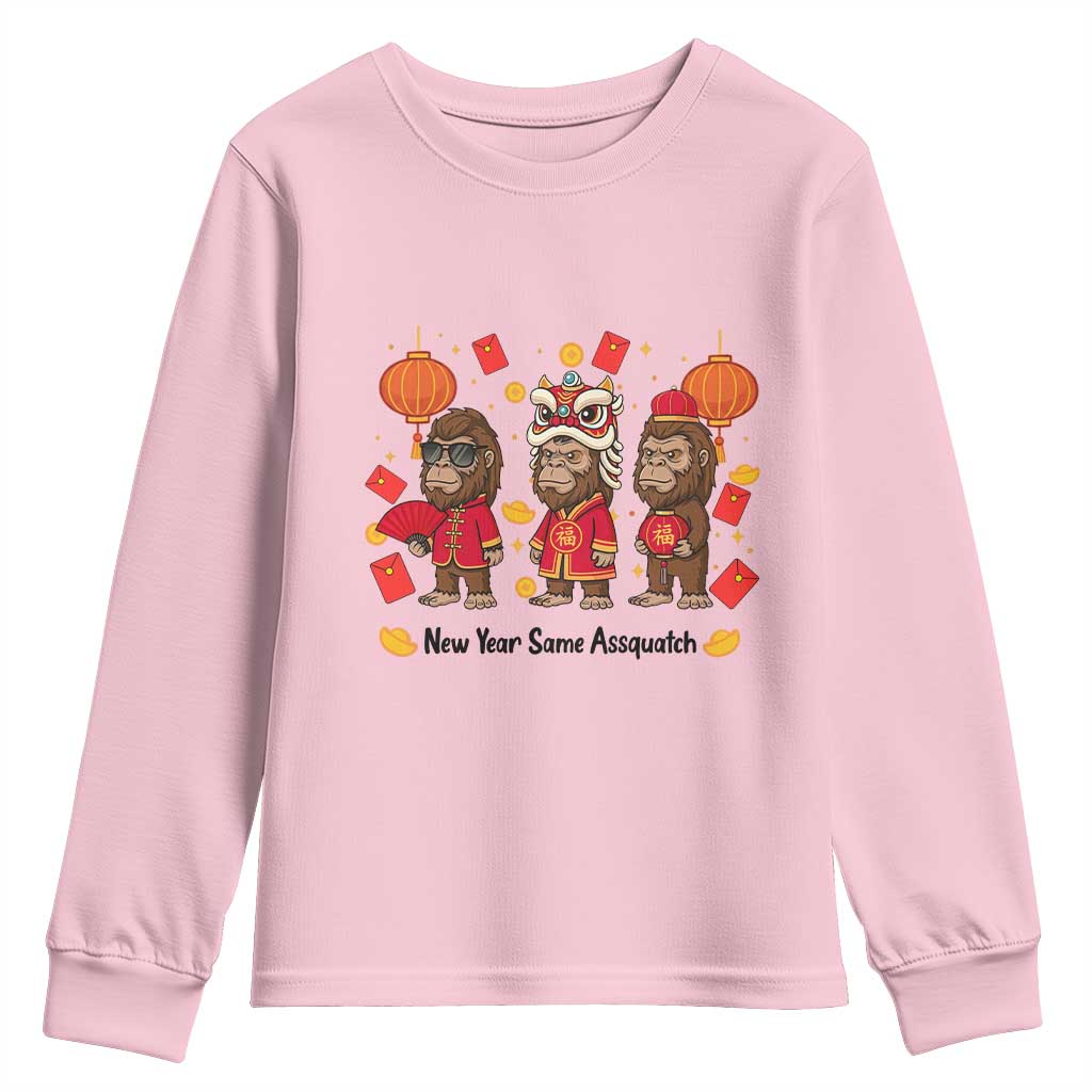 Funny New Year Same Assquatch Youth Sweatshirt Bigfoot Lover TS12 Light Pink Print Your Wear