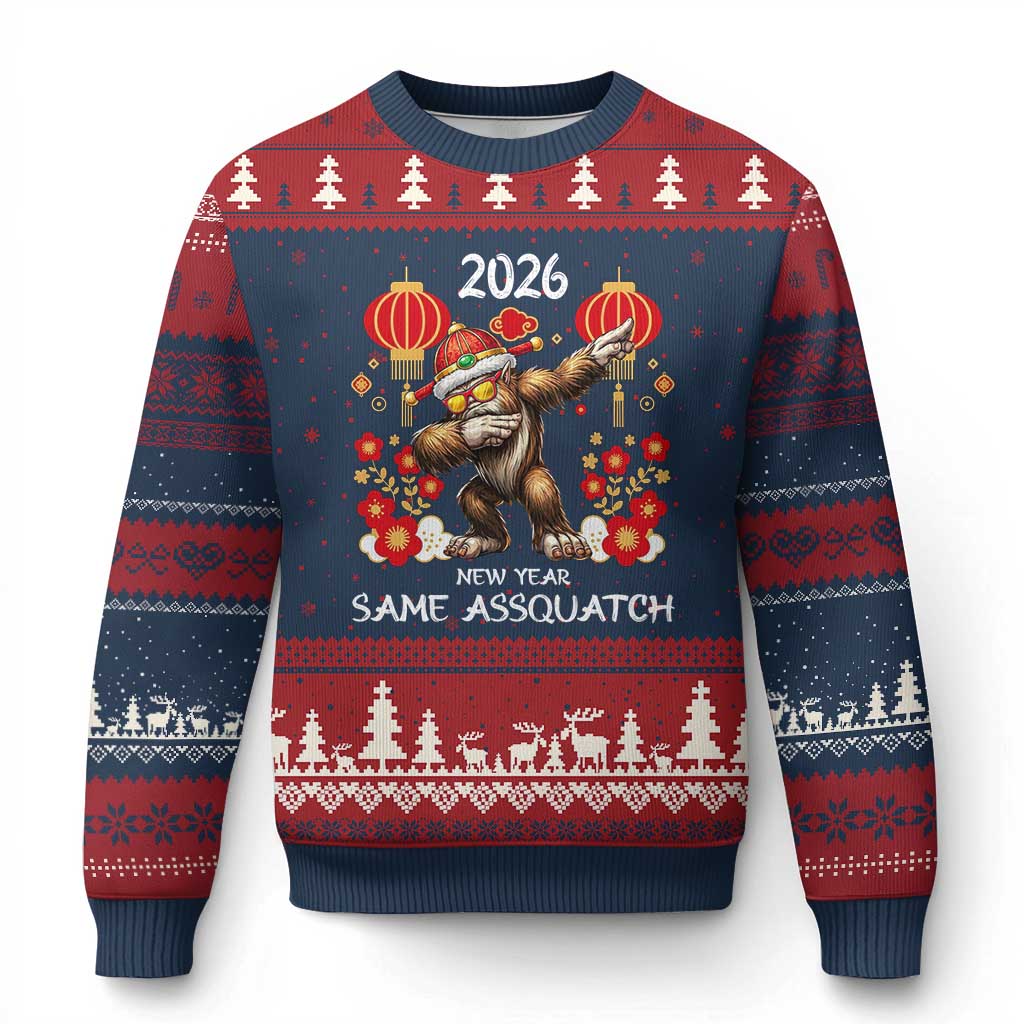 Bigfoot Lunar New Year Ugly Christmas Sweater Funny Same Assquatch TS12 Navy Red Print Your Wear