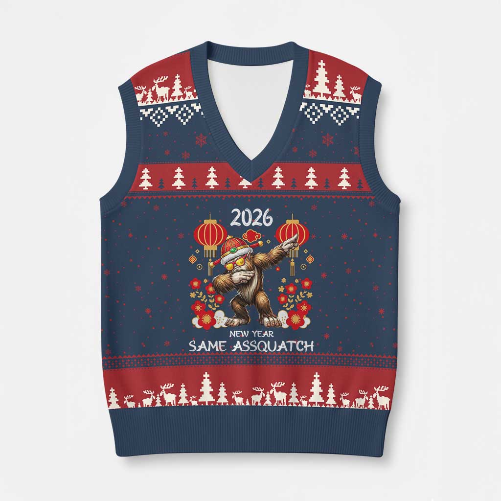 Bigfoot Lunar New Year V-Neck Knit Sweater Vest Funny Same Assquatch TS12 Navy Red Print Your Wear