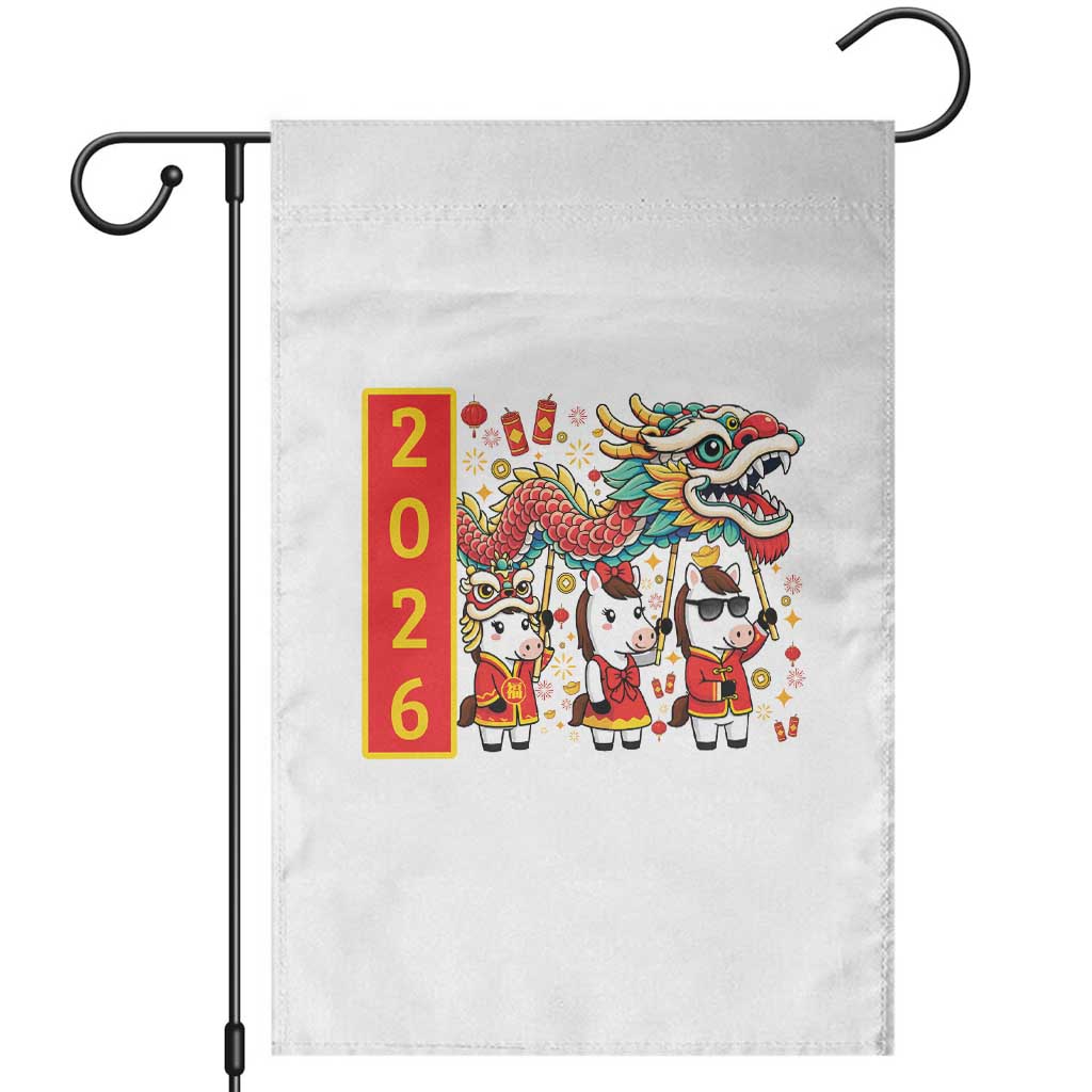 Cute Horse Dragon Dance Garden Flag Lunar New Year TS12 White Print Your Wear
