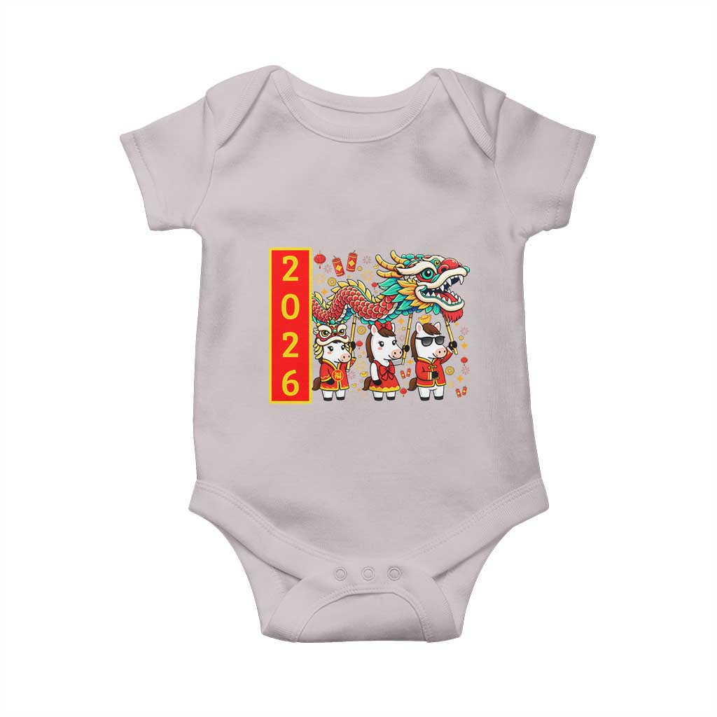 Cute Horse Dragon Dance Baby Onesie Lunar New Year TS12 Ice Gray Print Your Wear