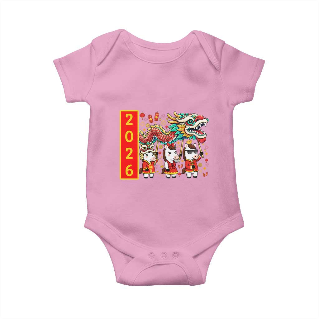 Cute Horse Dragon Dance Baby Onesie Lunar New Year TS12 Light Pink Print Your Wear