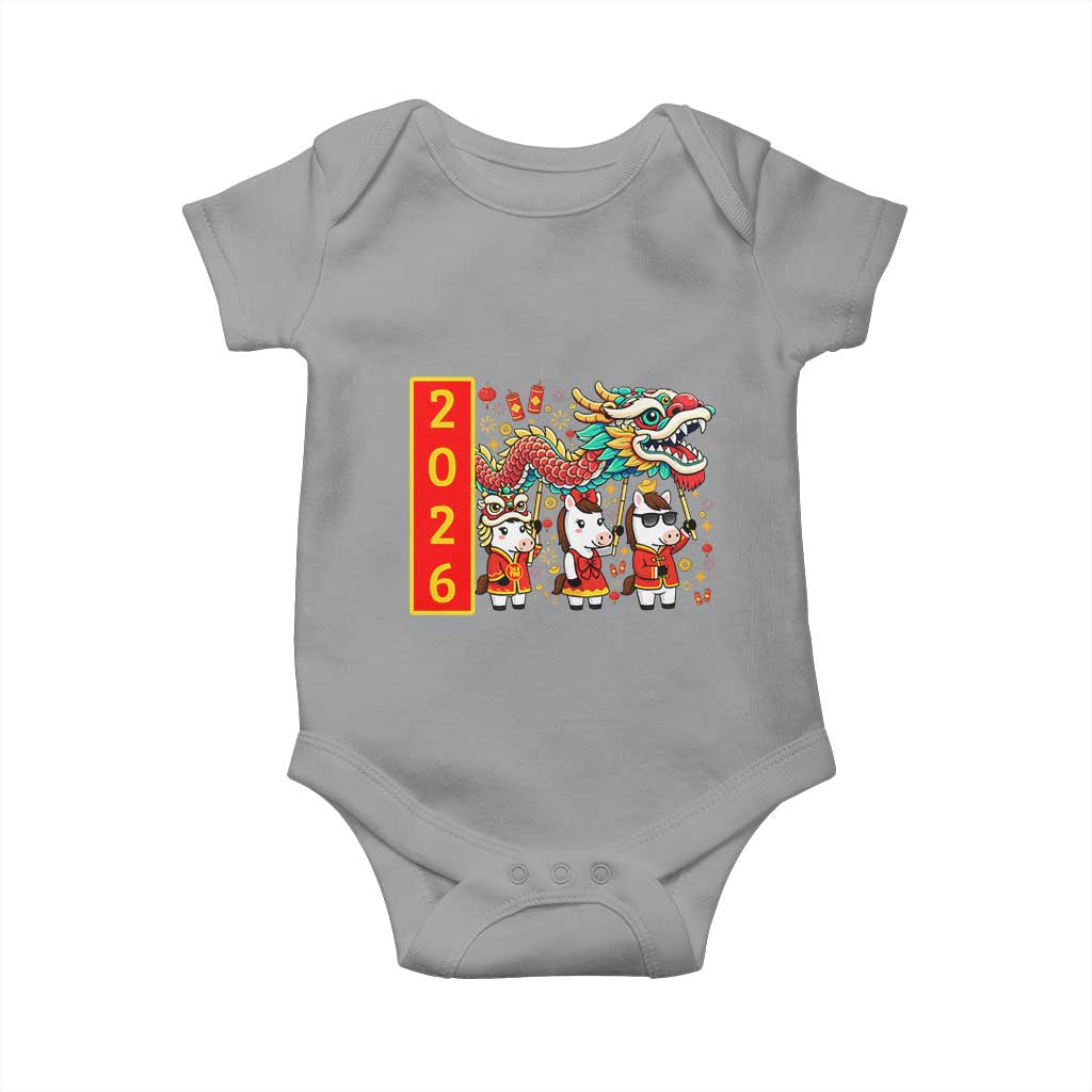 Cute Horse Dragon Dance Baby Onesie Lunar New Year TS12 Sport Gray Print Your Wear